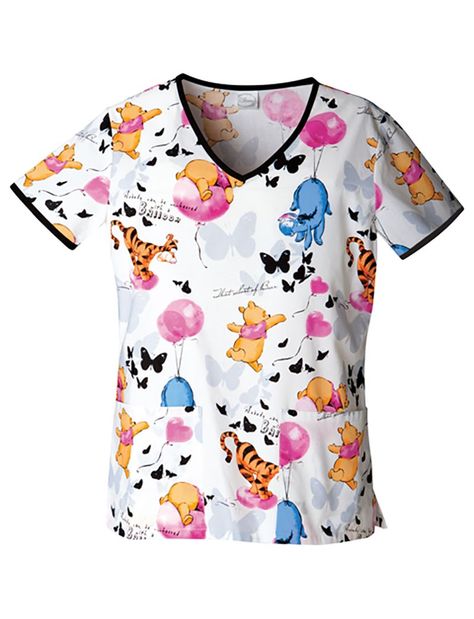 Disney Up In The Air V-Neck Scrub Top Pediatric Scrubs, Disney Scrubs, Scrub Style, Cherokee Woman, Cute Scrubs, Scrubs Outfit, Scrubs Uniform, Flattering Tops, Medical Uniforms