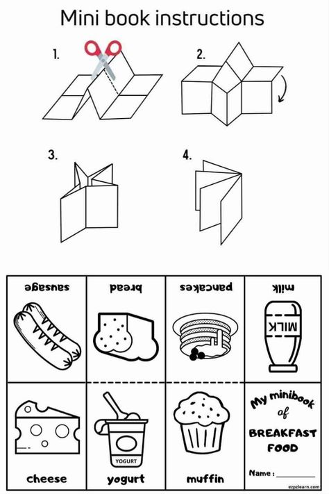 More fun with your teaching with Free Printable Mini Coloring Book with English vocabulary topic BREAKFAST FOOD with instruction worksheets for ESL teachers using for kindergarten, preschool and so on you can either download or print directly from our website. Mini Coloring Book, Fall Preschool Activities, Coloring Books For Adults, Esl Activities, Learning English For Kids, Books For Adults, Flashcards For Kids, Esl Teachers, English Lessons For Kids