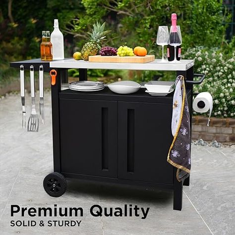 Kitchen Cart Ideas, Patio Cabinet, Bbq Cart, Cart Bar, Grill Cart, Outdoor Grill Station, Rolling Kitchen Cart, Metal Grill, Grill Table