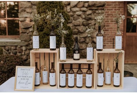 Winery Seating Chart, Bottle Table Plan, Bottle Seating Chart Wedding, Wine Bottle Wedding Seating Chart, Winery Wedding Decorations Centerpieces, Wine Seating Chart Wedding, Wine Bottle Table Plan, Seating Chart Ideas For Small Wedding, Wine Bottle Table Seating Chart