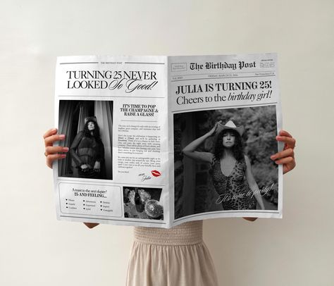 Birthday Newspaper Template, Printable Large Newspaper for Birthday Photoshoot, Editable Newspaper Birthday Invitation, Canva Template by ivoryandlacestudio on Etsy Personalized Newspaper, Birthday Newspaper, Newspaper Template, Birthday Posts, Diy Templates, Magazine Template, Time Capsule, Birthday Photoshoot, Strike A Pose