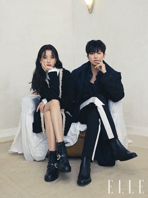 Celebrity Couple Photoshoot, Happiness Kdrama, Celebrity Drama, Korean Photoshoot, Korean Couple Photoshoot, Park Hyungsik, Hyo Joo, Elle Korea, Han Hyo Joo