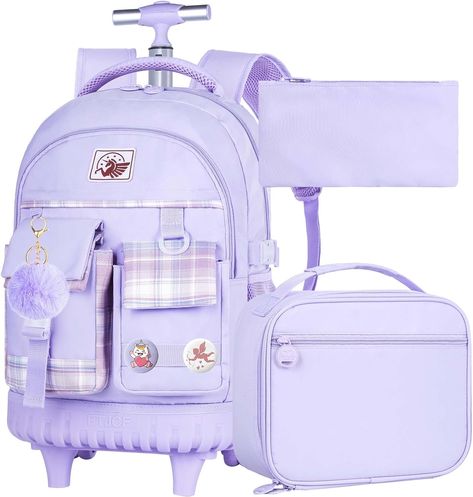 Girls Rolling Backpack, Women Roller Bookbag with Lunch Box for Adults, Water Resistant Wheeled School Bag for College Teens Kids Travel School Bag For College, Kids Rolling Backpack, Bag For College, Roller Backpacks, School Bag College, Rolling Backpack, Backpack For Women, Kids Travel, College Bags