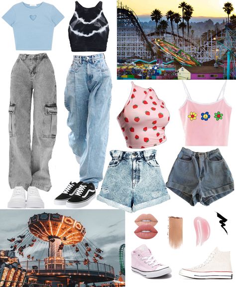 Clothes For Amusement Park Outfit Ideas, Outfit For Park Day Summer, Aesthetic Amusement Park Outfits, Amusement Park Aesthetic Outfit Summer, Outfits To Go To The Park, Theme Park Outfits Aesthetic, Outfit For Amusement Park Summer, Six Flags Outfit Spring, Themed Park Outfit Ideas