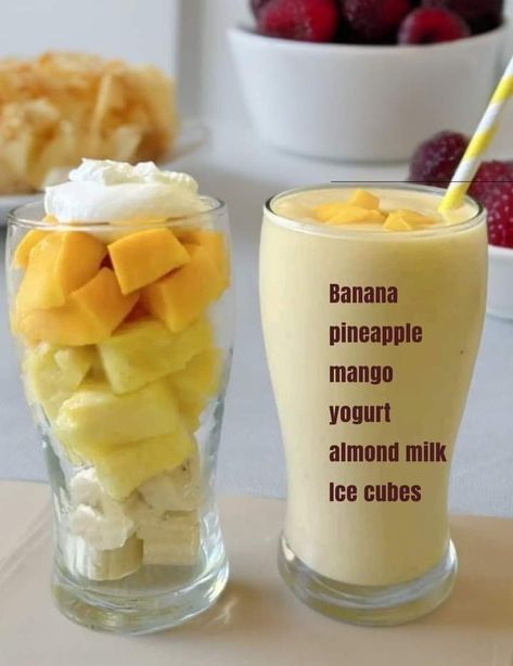 Banana Pineapple Smoothie, Smoothie With Yogurt, Mango Yogurt, Healthy Juice Drinks, Fruit Smoothie Recipes Healthy, Smoothie Recipes Healthy Breakfast, Smoothies Recipes, Smoothie Drink Recipes, Tropical Smoothie