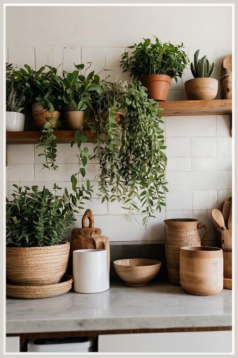 Transform your kitchen into a bohemian paradise with our 9 useful kitchen ideas for stunning boho plant decor. Discover creative ways to incorporate lush greenery, vibrant colors, and unique textures that bring warmth and personality to your space. From hanging planters to earthy accents, these ideas will inspire you to create a cozy and inviting atmosphere that reflects your style. Embrace the beauty of boho decor and elevate your kitchen today! Interior Design With Plants, Plants In Kitchen, Kitchen Plants Decor, Boho Plant Decor, Home With Plants, Decorating With Plants, Kitchen Boho, Boho Bar, Kitchen Plants