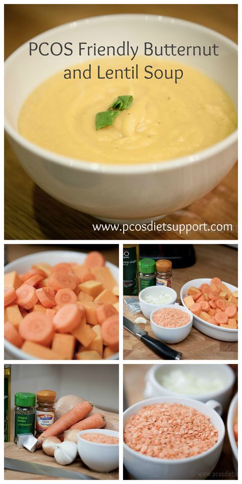 This butternut and lentil soup is hearty and filling and a great one to add to your PCOS recipes collection! Low Glycemic Diet, Low Glycemic Foods, Lentil Soup, Vegan Diet, Healthy Foods To Eat, Lentils, Real Food Recipes, Diet Recipes, Soup Recipes