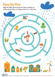 Rainy Day - Printable Science Maze #kids #preschool #kindergarten #kindergartenworksheets #preschoolworksheets #worksheets #printables #lettering #learning #tracing #tracingworksheets #handwriting #writing #coloring #subtraction #balancing #art #counting #practice #basic #academy #delight #cardinals #directions #festive #bring #drawings #shapes #grocery #store Rainy Day Worksheets For Preschool, Rainy Season Activity For Kindergarten, Weather Kindergarten Activities, Rainy Day Coloring Pages Free Printable, Maze Worksheet For Kindergarten, Rainy Day Activities For Kids 8-10, Weather Kindergarten, Sensory Language, Mazes For Kids Printable