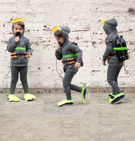 Recreate this easy DIY kids scuba diver costume by starting with super soft Primary basics. Shop solid color basics for kids & baby all under $25! Diy Butterfly Costume, Diver Costume, Scuba Diver Costume, Easy Diy Kids, Diy Hoodie, Sew Halloween Costume, Paw Patrol Costume, Sibling Costume, Cheap Halloween Costumes