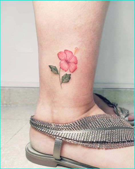 Hibiscus Color Tattoo, Minimalist Hibiscus Tattoo, Pink Hibiscus Tattoo, Hibiscus Tattoo Color, Hibiscus Tattoo Ideas, Hawaiian Flower Tattoo, Hawaii Flower Tattoos, Hibiscus Tattoos, Tropical Tattoos