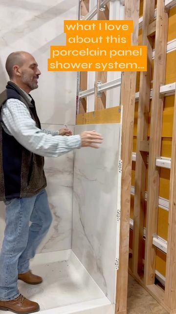 HTZ Construction Inc on Instagram: "Super cool new PCS panel composite system by @montsurfaces! What I am excited about with these: - These porcelain shower panels have kerdi waterproofing built into the system. Saves a lot of time on waterproofing - no need to wait for mortar to set, they just clip into place - super fast install compared to tile - classy look - easier cleaning without all the grout lines of tile Thanks to my buddy Brian at Mont for leaving our NARI Christmas party to demonst Decor Notebook, Tile Repair, Instagram Hacks, Room Hacks, Steel Magnolias, Tile Panels, Diy Tile, Shower Surround, Main Bathroom