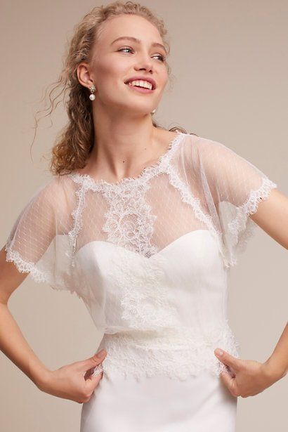 Sonoma Topper from BHLDN Wedding Dress Cover Up, Bridal Topper, French Wedding Style, Lace Shrug, Anthropologie Wedding, French Wedding, Wedding Dresses Romantic, Bridal Lace, Flutter Sleeves