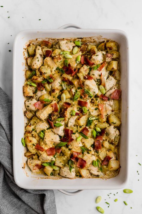 This chicken bacon ranch casserole is a delicious main dish or breakfast option! It's paleo, whole30, and AIP. Ranch Breakfast Casserole, Aip Paleo Breakfast, Aip Chicken, Aip Diet Recipes, Bacon Ranch Casserole, Egg Free Breakfast, Unbound Wellness, Aip Breakfast, Ranch Casserole