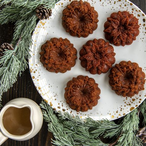 Festive Bakes, Holiday Desserts Table, Mini Bundt, Toffee Pudding, Sticky Toffee Pudding, Sticky Toffee, Individual Servings, Nordic Ware, Holly Berry