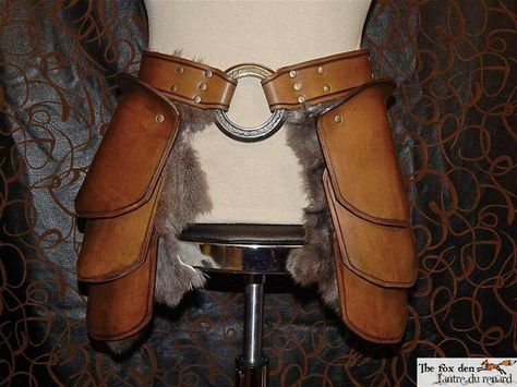 Leather hip protection Leg Armor, Armor Medieval, Viking Cosplay, Viking Armor, Costume Armour, Armor Clothing, Viking Costume, Grey Fur, Larp Costume