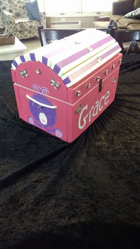 A Treasure Chest for One of My Little Treasures! Painted Treasure Chest, Treasure Chest Craft, Farm Decorations, Fun And Easy Diys, Trunk Makeover, Kids Craft Box, Chests Diy, Box Painting, Chest Ideas