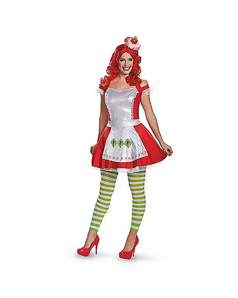 Adult Strawberry Shortcake Dress Costume - Strawberrry Shortcake - Spirithalloween.com Strawberry Shortcake Characters Costumes, Strawberry Shortcake Halloween Costume, Strawberry Shortcake Dress, Strawberry Shortcake Costume, Characters Costumes, White Halloween Costumes, Strawberry Outfit, Women Halloween Costume Ideas, Strawberry Shortcake Characters