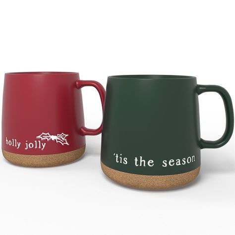 American Atelier Cork Bottoms Christmas Mugs, Set of 2 - Red & Green - New Enjoy your holiday gatherings with these exquisite American Atelier Christmas Mugs. Rustic Mug, Green Coffee Cups, Pottery Christmas, Rustic Mugs, Christmas Cups, Coffee Nook, Christmas Dinnerware, Coffee Mug Set, Christmas Tableware