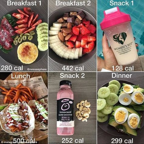 Food diary: Nessa's posts have earned her more than 357,000 Instagram followers, and she f... Pasti Fit, Different Foods, Makanan Diet, Healthy Meal Plans, Lunch Snacks, Instagram Food, Food Diary, Daily Meals, Healthy Meal Prep