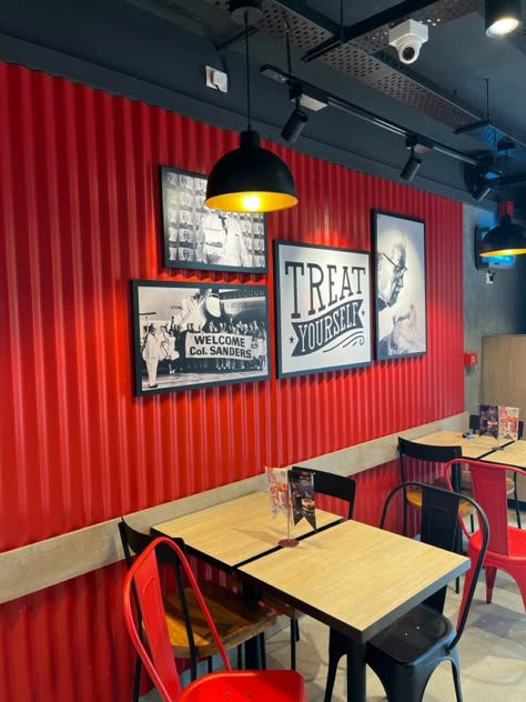 Small Restaurant Ideas Simple, Burger Interior Design, Burger Restaurant Design Interiors, Burger Shop Interior Design, Fast Food Restaurant Design Interiors, Chicken Restaurant Design, Resturant Ideas Design Interiors, Burger Shop Design, Bbq Restaurant Decor