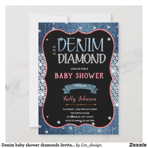 Denim Baby Shower, Sweet 16 Party Invitations, Denim Baby, Denim And Diamonds, Sweet 16 Birthday Party, Sweet 16 Parties, 16th Birthday Party, Sweet 16 Birthday, Colored Envelopes