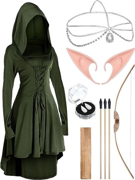 Medieval Fairy Costume Set: you will receive 1 set of Irish dance costume for women, including 1 pair of elf latex ears, 1 pair of elf teeth, 1 multi tassel dribble rhinestone headband, 1 wooden bow with 3 arrows, and 1 Medieval hooded dress, which can meet the demand that you dress up for the Renaissance Ren Fest Costumes Women, Viking Elf, Medieval Costume Women, Halloween Constumes, Medieval Fairy, Fairy Costume Women, Hobbit Costume, Halloween Costumes Women Creative, Irish Costumes