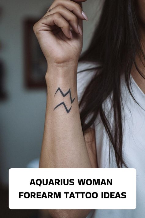 Aquarius Woman Forearm Tattoo Ideas Aquarius Wrist Tattoo, Unique Aquarius Tattoo, Woman Forearm Tattoo, Aquarius Theme, Aquarius Tattoo Ideas, Aquarius Women, Forearm Tattoo Ideas, Rib Tattoos For Women, Women Tattoo Ideas