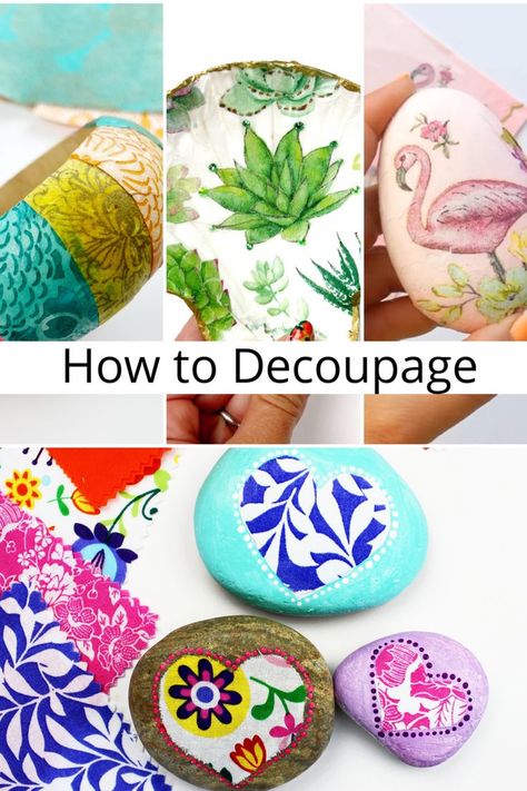 Learn how to decoupage and tips and tricks for your decoupage projects. Decoupage Rocks, Decoupage Projects, Oyster Shell Crafts, Upcycling Diy, Holiday Crafts Diy, Boho Painting, Art Simple, Shell Crafts, Nature Crafts