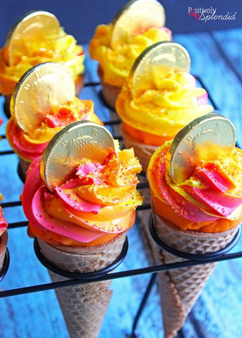 Adorable Olympic torch cupcakes--so fun to make with kids! #HugtheMess Olympic Party Decorations, Olympic Food, Olympic Theme Party, Cone Cupcakes, Beer Olympic, Cooking Torch, Summer Punch, Cupcake Cones, Olympic Theme