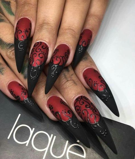 Black and red Red Black Nails, Dark Red Nails, Gothic Angel, Natural Nail Art, Summer Acrylic, Gothic Nails, Goth Nails, Red Nail Designs, Black Nail Designs