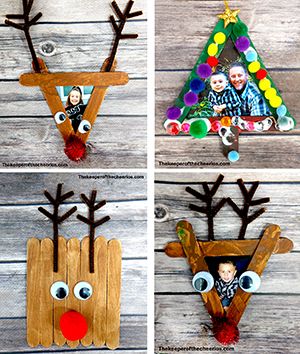 Christmas Frames Diy, Popsicle Stick Christmas Crafts, Frame Ornaments, Creative Christmas Crafts, Stick Christmas Tree, Christmas Tree Pictures, Picture Frame Ornaments, Pot Crafts, Stick Photo