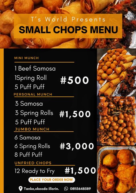 Small chops price list design Food Price List Design, Cake Price List Design, Beef Samosa, Small Chops, Price List Design, Rapper Outfits, Custom Birthday Cakes, Cake Pricing, Food Menu Design