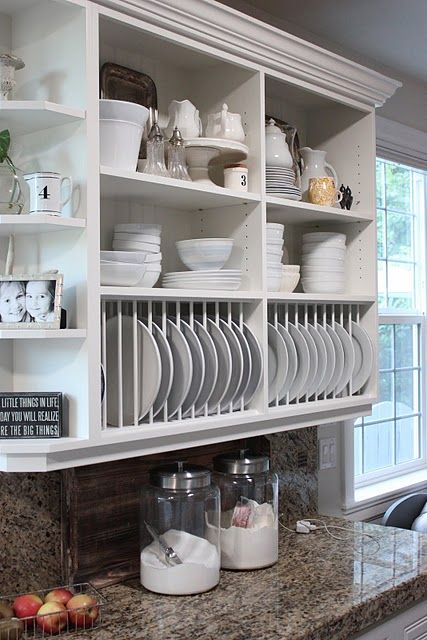 open shelving on pantry wall next to sink Open Kitchen Cabinets, Organiser Cucina, Display Kitchen, Shelves Display, Kitchen Wall Shelves, Desain Pantry, Kabinet Dapur, Open Kitchen Shelves, Open Cabinets