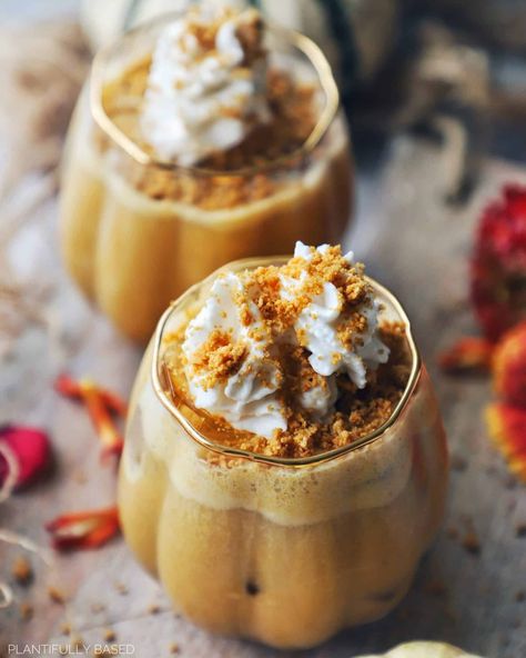 Vegan Pumpkin Pie Mocktail - Plantifully Based Pumpkin Pie Drink, Oreo Milk, Vegan Whipped Cream, Vegan Pumpkin Pie, Easy Drink Recipes, Vegan Comfort Food, Easy Drinks, Vegan Pumpkin, Cookie Crumbs