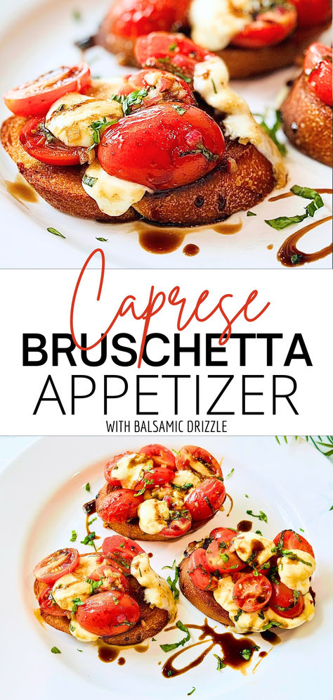 Warm, toasted baguette with a basil-kissed Caprese salad, straight from the oven, drizzled with balsamic goodness. It's so irresistible, your guests will be begging for the recipe!

#bruschettarecipe #amusebouche #appetizer #appetizerrecipes #appetizersforparty #appetizerfingerfoods #fingerfood #partyfood Tomato Caprese Appetizer, Mozzarella Bruschetta, Caprese Bruschetta, Caprese Appetizer, Bruschetta Appetizer, Balsamic Drizzle, Tomato And Mozzarella, Toasted Baguette, Bruschetta Recipe