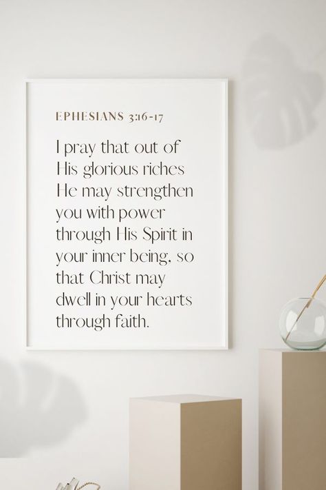 “I pray that out of his glorious riches he may strengthen you with power through his Spirit in your inner being, so that Christ may dwell in your hearts through faith.” - Ephesians 3:16-17 #bibleverse #biblequotes #Jesus #ephesians #biblescripture #christianliving #intheword Ephesians 3 16, Ephesians 3 17, Romans 8 38 39, Romans 8 38-39, Bible Verse Background, Inner Being, The Love Of God, Inspirational Bible Quotes, Love Of God