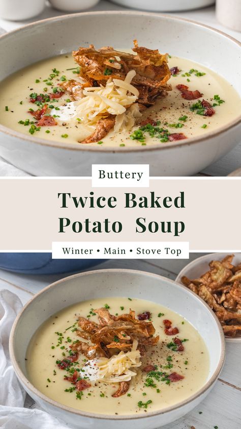 Twice Baked Potato Soup Baled Potato Soup, Twice Baked Potato Soup, Potato Soup Cream Cheese, Potato Chowder Soup, The Original Dish, Twice Baked Potato, Potato Chowder, Chowder Soup, Loaded Baked Potato Soup