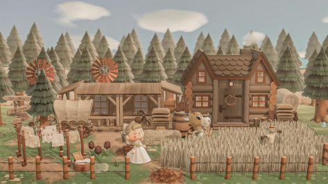 Acnh Western, Animal Crossing Islands, Rustic House Exterior, Farm Town, Acnh Cottagecore, Happy Home Designer, Animal Crossing Wild World, Little House On The Prairie, Country Theme