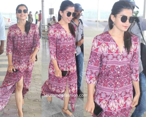 Rashmika Mandanna's Airport Look! – South India Fashion Hyderabad Airport, Autumn Leaves Wallpaper, Button Front Maxi Dress, Rashmika Mandanna, Airport Look, Leaves Wallpaper, Shin Chan, Actor Photo, South India