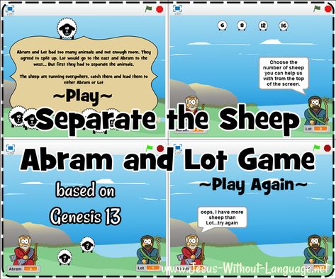 Simple classroom computer game. Abram and Lot. Genesis 13. #Jesuswithoutlanguage Abram And Lot Craft Sunday School, Abraham And Lot Activities, Abraham And Lot Craft Sunday School, God Keeps His Promises Craft Abraham, Abram And Lot, God's Covenant With Abraham Craft, Abram Games Posters, Abraham And Lot Bible Story, Abram Games