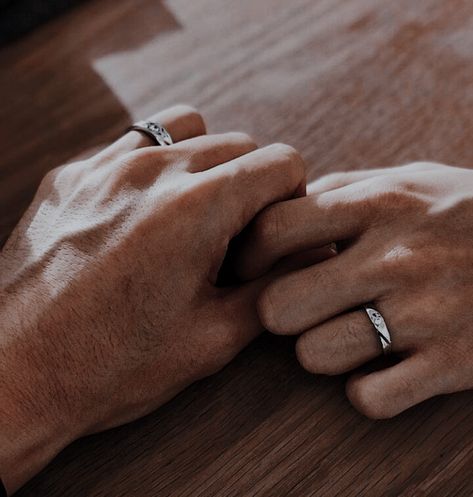 Wedding Bands Aesthetic Couple, Guys Holding Hands Aesthetic, Omegaverse Aesthetic, Gay Ring, Gay Engagement Rings, Engagement Hand, Interactive Fiction, Twisted Fate, Couples Wedding Bands