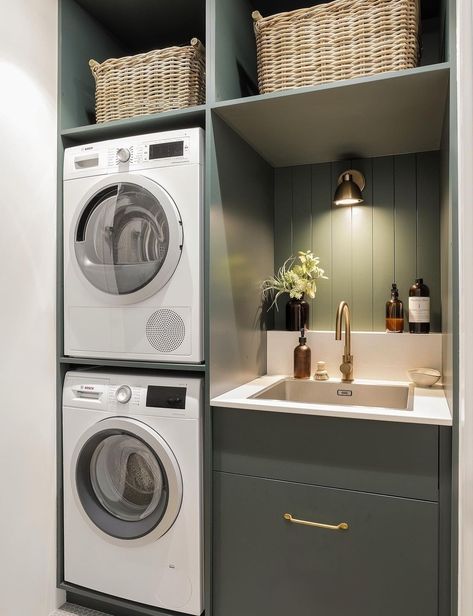 Stacked Laundry, Utility Ideas, Laundry Cupboard, Laundry Reno, Small Utility Room, Utility Room Designs, Laundry Utility Room, Stacked Laundry Room, Utility Room Ideas