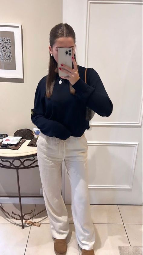 Stockholm Aesthetic Outfit Winter, Linen Pants Outfit Stockholm, Linen Pants Outfit Autumn, Ootd For School Ideas, Outfit Pantalon Blanc, Stockholm Fashion Winter, Private School Outfit, Fits For School Aesthetic, Basic Autumn Outfits