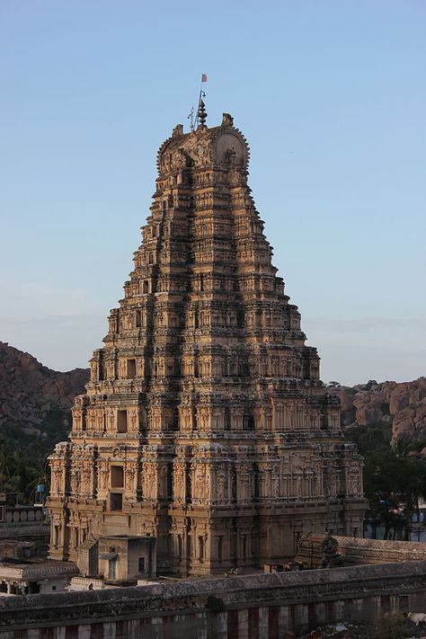 From Wikiwand: Virupaksha temple, Raya Gopura (main tower over entrance gate) at Hampi, Karnataka Vijayanagara Architecture, Virupaksha Temple Hampi, Virupaksha Temple, Hampi Karnataka, World Famous Buildings, Temple India, Indian Temple Architecture, Monumental Architecture, Hindu Temples