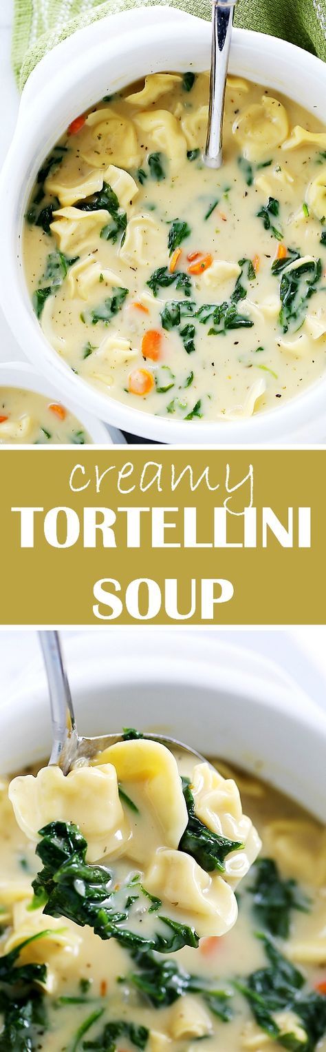 Creamy Tortellini Soup | www.diethood.com | Quick, easy, and deliciously creamy soup packed with cheesy tortellini and fresh spinach. Cheesy Tortellini, Creamy Tortellini, Creamy Tortellini Soup, Diy Easy Recipes, Tortellini Soup, Fresh Spinach, Creamy Soup, Soup And Sandwich, Homemade Soup