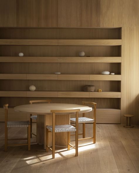 Architectural Columns, Deep Shelves, Curved Walls, Norm Architects, Material Palette, Tea House, Architect Design, Wooden Walls, Picture Gallery