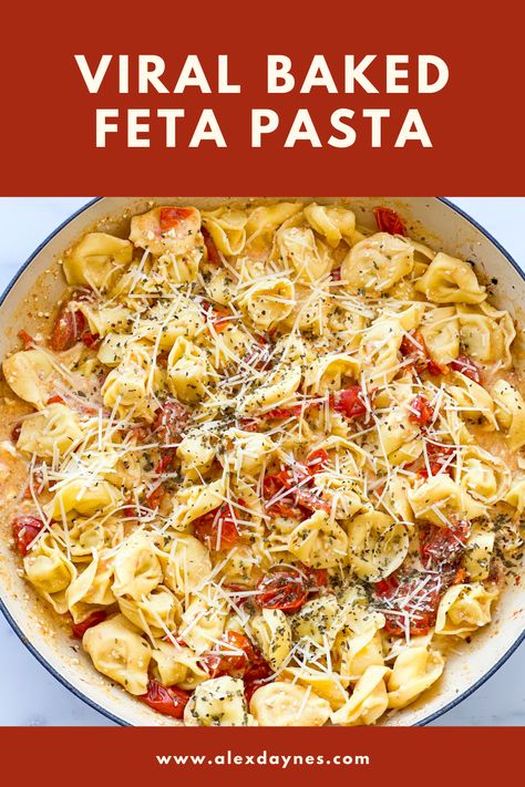 This viral Baked Feta Pasta originated on TikTok early this year, and it went viral for good reason! It’s totally delicious, and it couldn’t be easier to make! All you need is cherry tomatoes, feta cheese, garlic, Italian seasoning, basil, olive oil, and pasta of your choice! As you can see, I opted to make mine with tortellini and I love the combination. Make it with me! Tiktok Tortellini, Feta Tortellini, Cherry Tomatoes Feta, Recipe Using Tomatoes, Stocked Pantry, Veggie Meal, Baked Feta Pasta, Spinach Tortellini, Basil Olive Oil