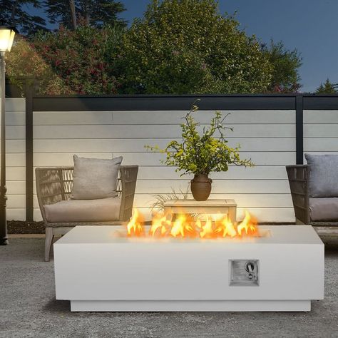 AVAWING 50,000 BTU 56" Rectangle Patio Propane Fire Pit Table - Bed Bath & Beyond - 39594182 Rectangle Patio, Outdoor Propane Fire Pit, Outdoor Fire Pit Table, Propane Fire Pit Table, Concrete Fire Pits, Magnesium Oxide, Table Bed, Propane Fire Pit, Fire Pit Table