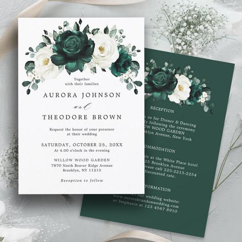 Emerald Greenery Eucalyptus White Floral Wedding Invitation White Floral Wedding, White Bridal Shower, Emerald Green Weddings, Budget Wedding Invitations, Watercolor Eucalyptus, Spring Wedding Invitations, Botanical Wedding Invitations, Wedding Anniversary Invitations, Green Wedding Invitations