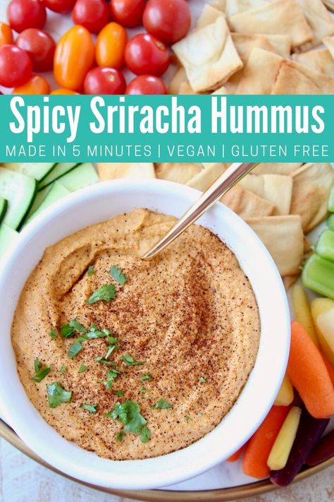 Making Spicy Sriracha Hummus from scratch is SO EASY! This homemade hummus recipe only takes 5 minutes to make, with only 6 ingredients! Sriracha Hummus, Dip With Pita Chips, Homemade Hummus Recipe, The Best Hummus, Best Hummus Recipe, Best Hummus, Spicy Hummus, Easy Hummus Recipe, Hummus Recipe Homemade